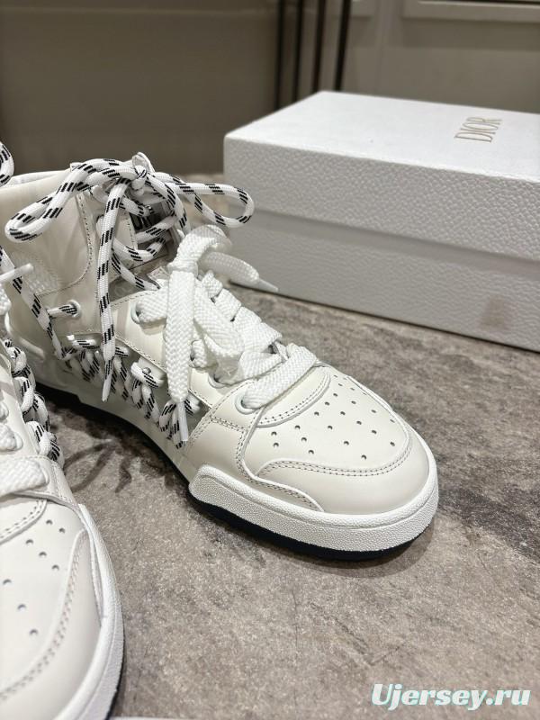 2025 Women Dior White Leather Mesh High-top Sneakers