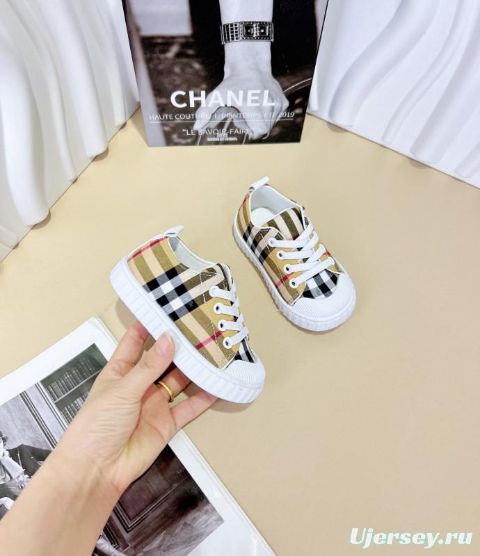 2024 Kids BURBERRY Khaki Black White Canvas Sneakers