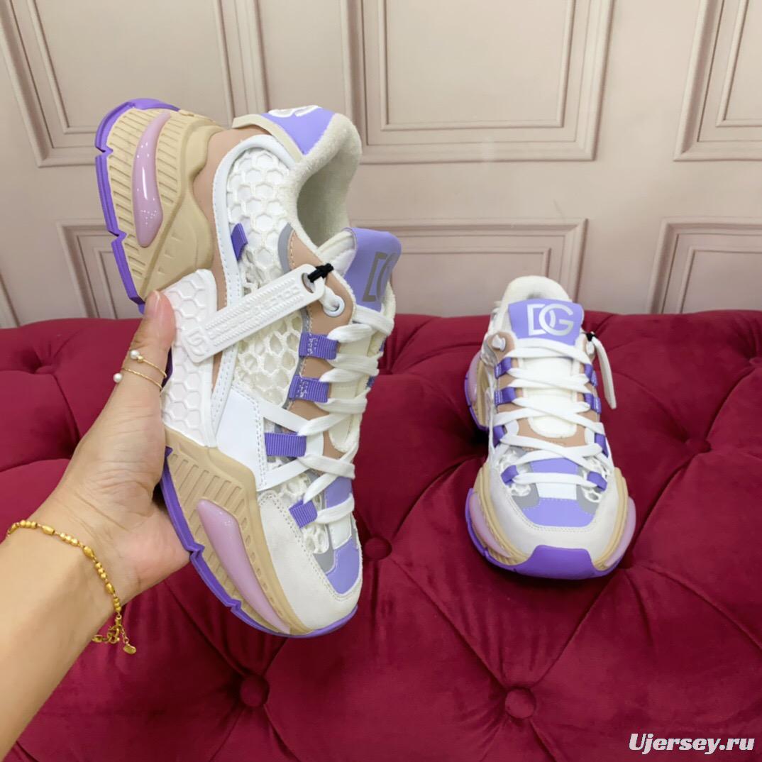 2025 Women Dolce & Gabbana White Purple Beige Mesh Leather Sneakers LY00340