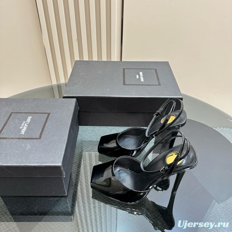 2025 Women Yves Saint Laurent Black Patent Leather Slingback Pumps MJ00280