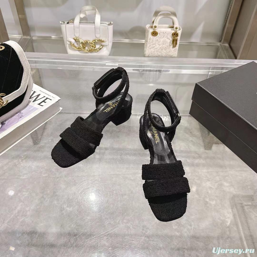 2025 Women Chanel Black Tweed Sandals LY00280