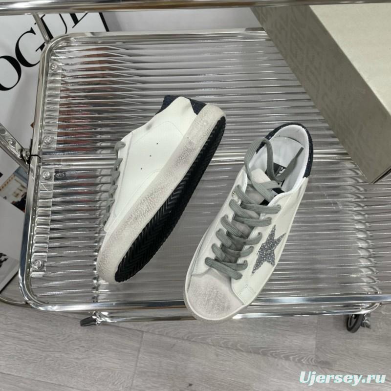 2025 Women GGDB White Grey Glitter Leather Suede Sneakers