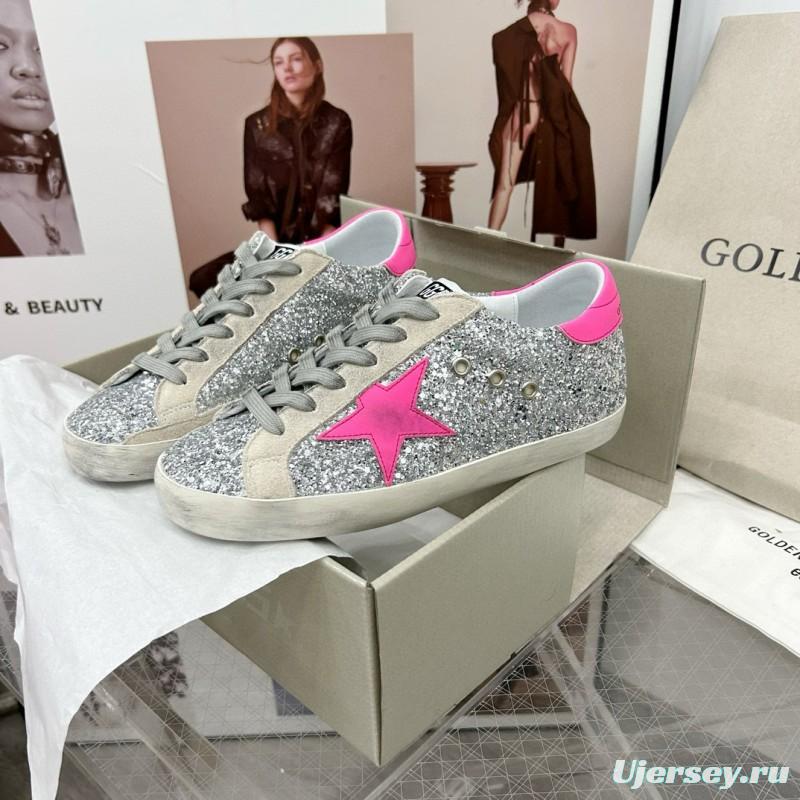 2024 Women GGDB Silver Pink Leather Suede Sneakers