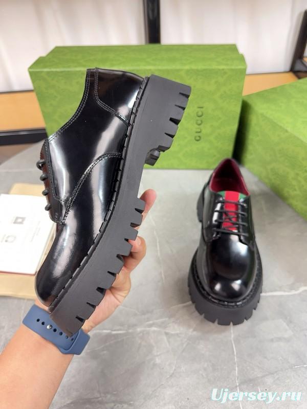 2024 Women Gucci Black Leather Oxford Shoes MJ00320