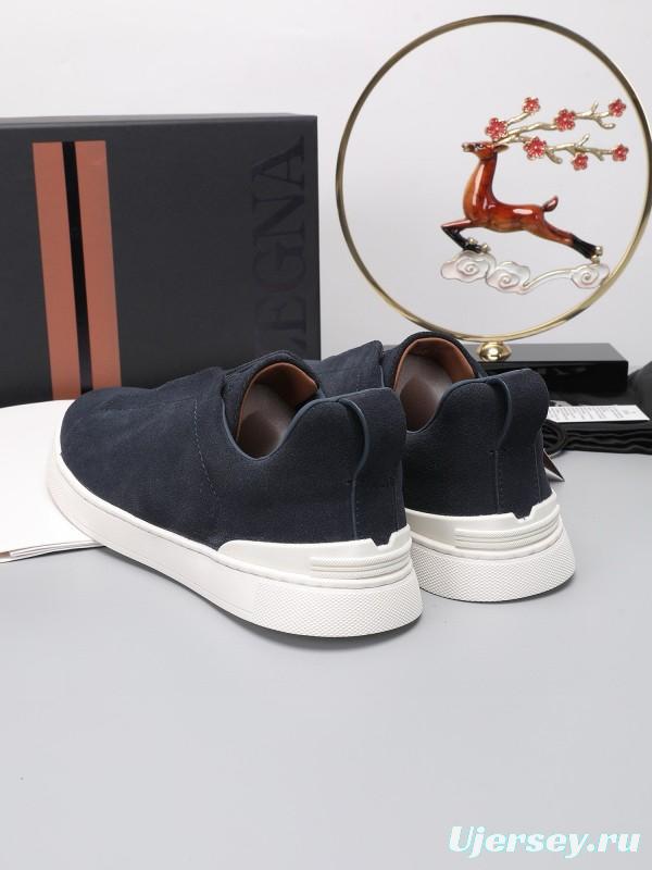 2024 Men Ermenegildo Zegna dark blue suede low top sneakers MJ00240