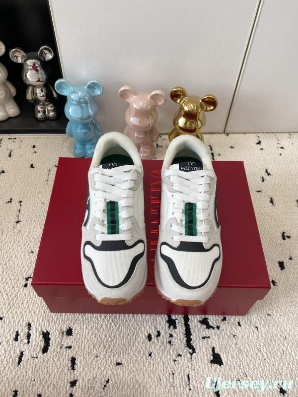 2025 Unisex Valentino White Green Leather Silk Sneakers LY00340
