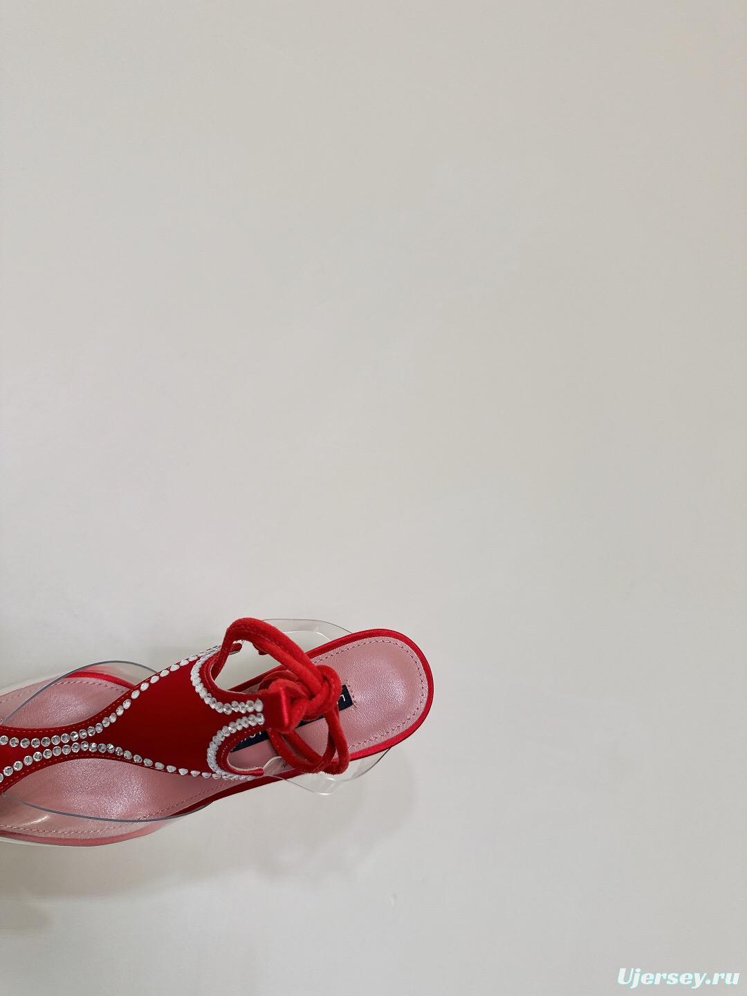 2025 Women Les Petits Joueurs Red Satin Leather High Heels KFY00290