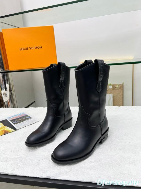 2024 Women Louis Vuitton Black Leather Boots MJ00360