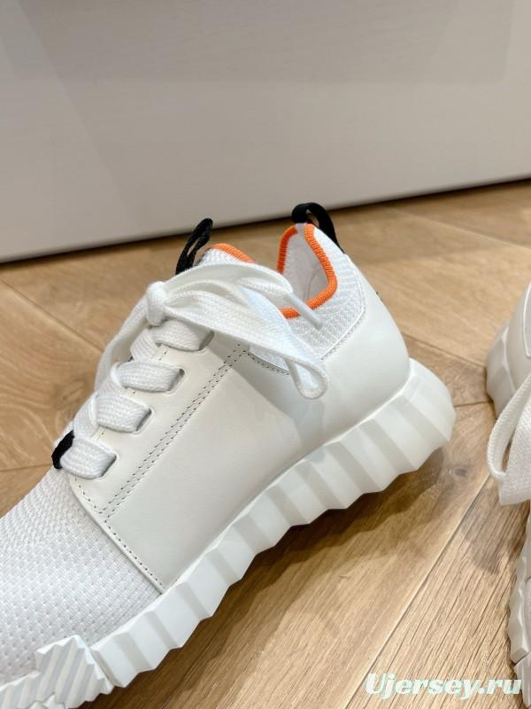 2024 Unisex Hermès White Black Orange Calf Suede Sneakers MJ00290