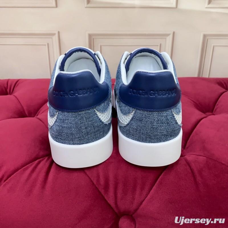 2025 Unisex Dolce & Gabbana Blue White Mesh Denim Sneakers