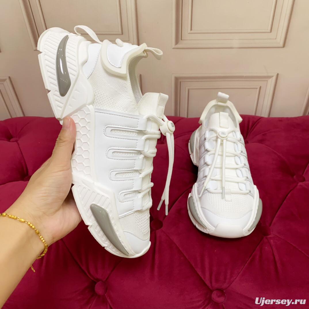 2025 Unisex Dolce & Gabbana White Mesh Leather Sneakers LY00340