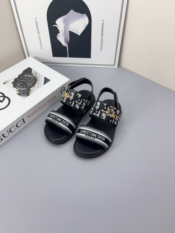 2025 Kids Dior Gray Black Canvas Leather Sandals