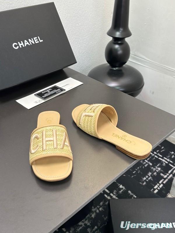 2025 Women Chanel Beige Fabric Sandals