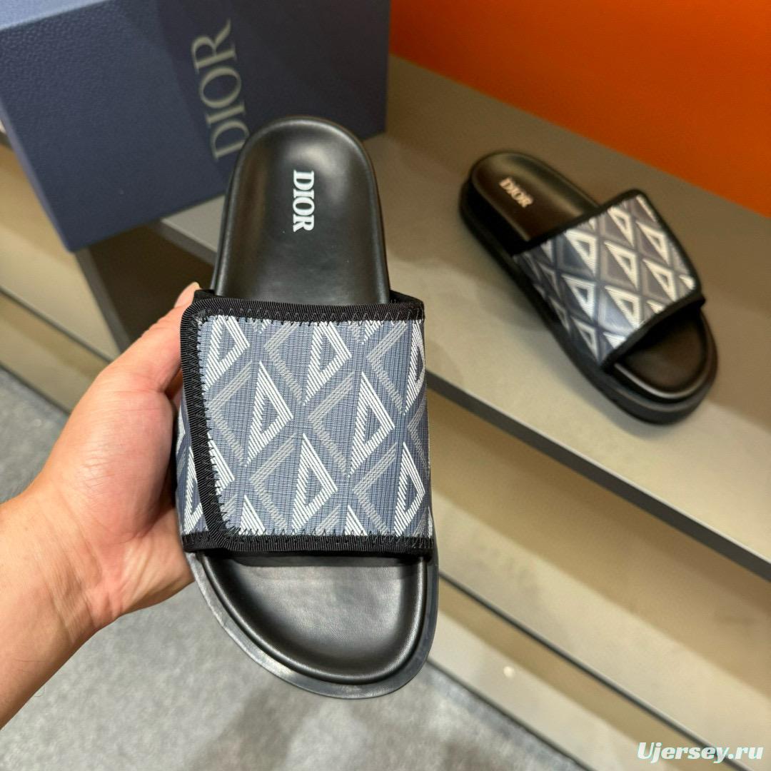 2024 Dior Black Gray Canvas Slippers MJ00180