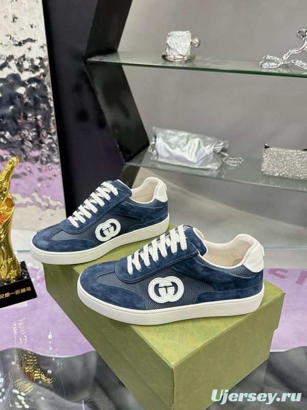 2024 Unisex Gucci Blue Navy White Suede Leather Sneakers MJ00310