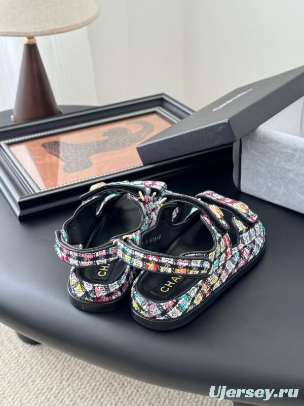 2025 Women Chanel Multicolor Fabric Sandals LY00320