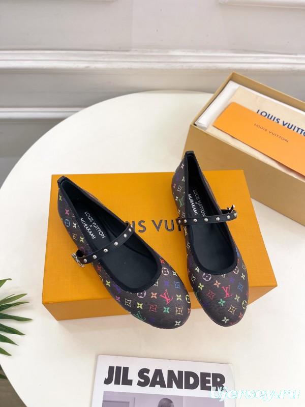 2025 Women Louis Vuitton Multicolor Leather Ballet Flats KFY00300