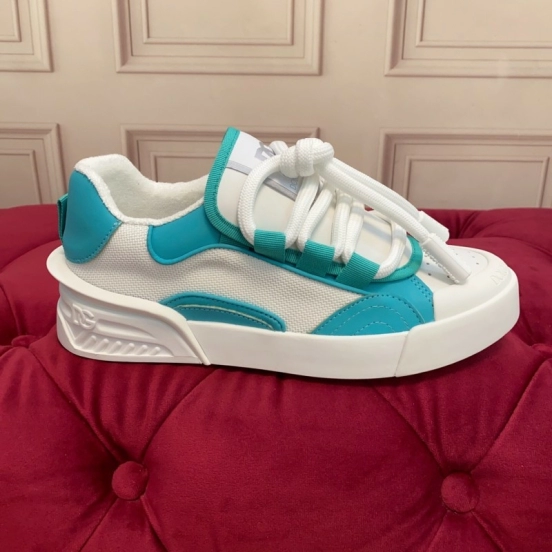 2025 Unisex Dolce & Gabbana White Blue Leather Textile Sneakers