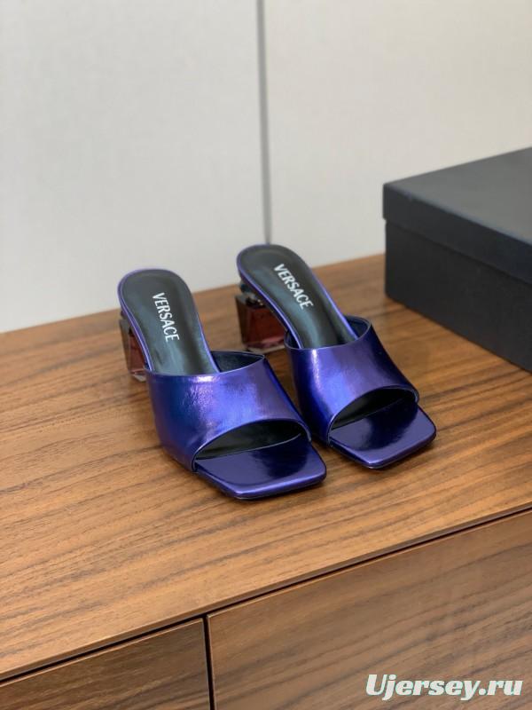 2025 Women VERSACE Purple Leather Slippers