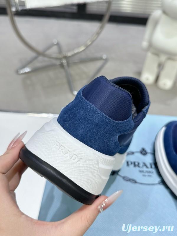 2025 Unisex Prada Blue Nylon Leather Sneakers KFY00310