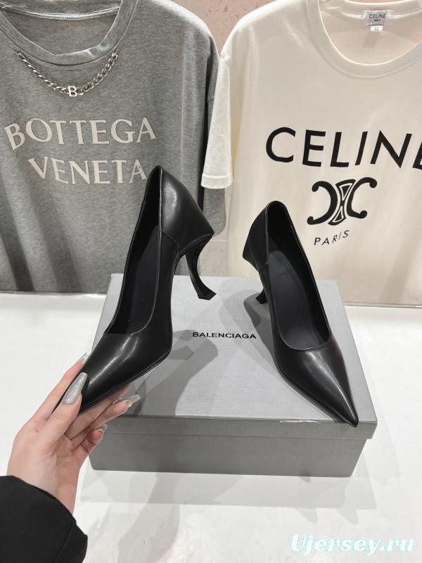 2025 Women Balenciaga Black Leather High Heels