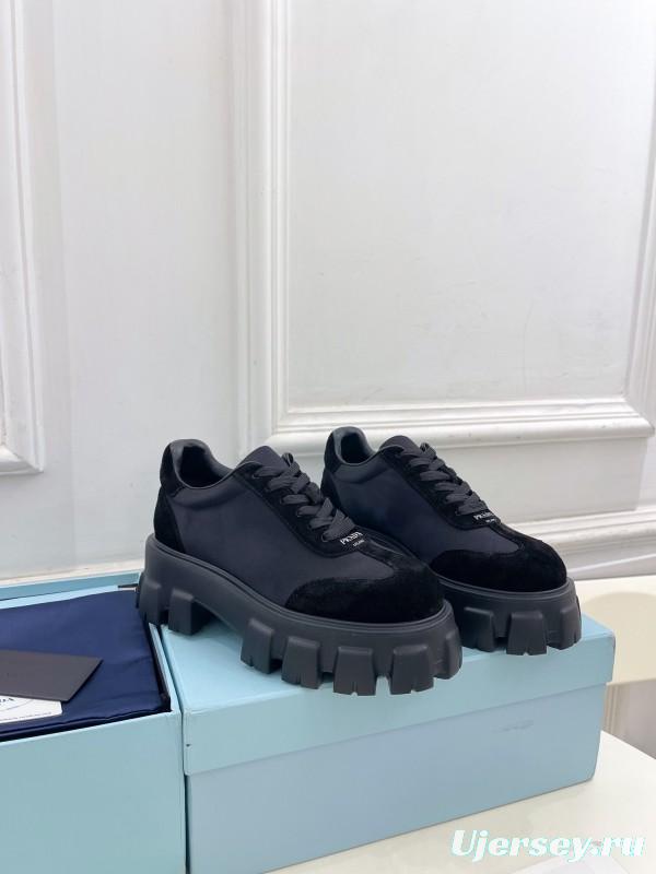 2025 Unisex Prada Black Suede Leather Sneakers KFY00310(F)/KFY00330(M)