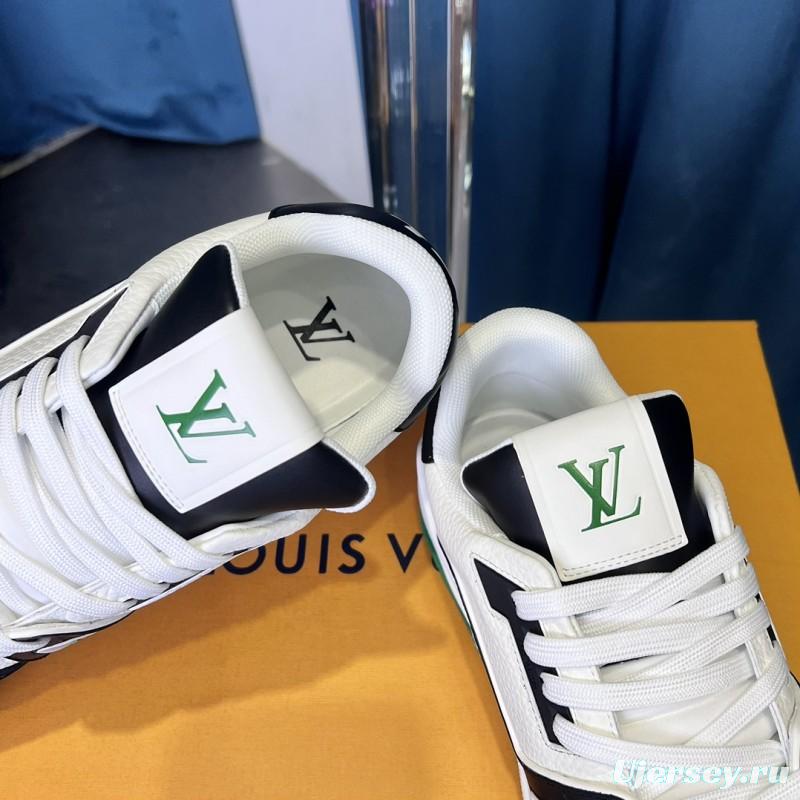 2025 Unisex Louis Vuitton White Black Green Leather Trainer