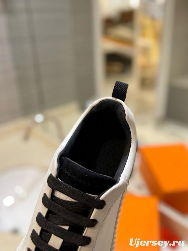 2024 Unisex Hermès White Black Imported Coxskin Rain Cloth Casual Sneakers MJ00320