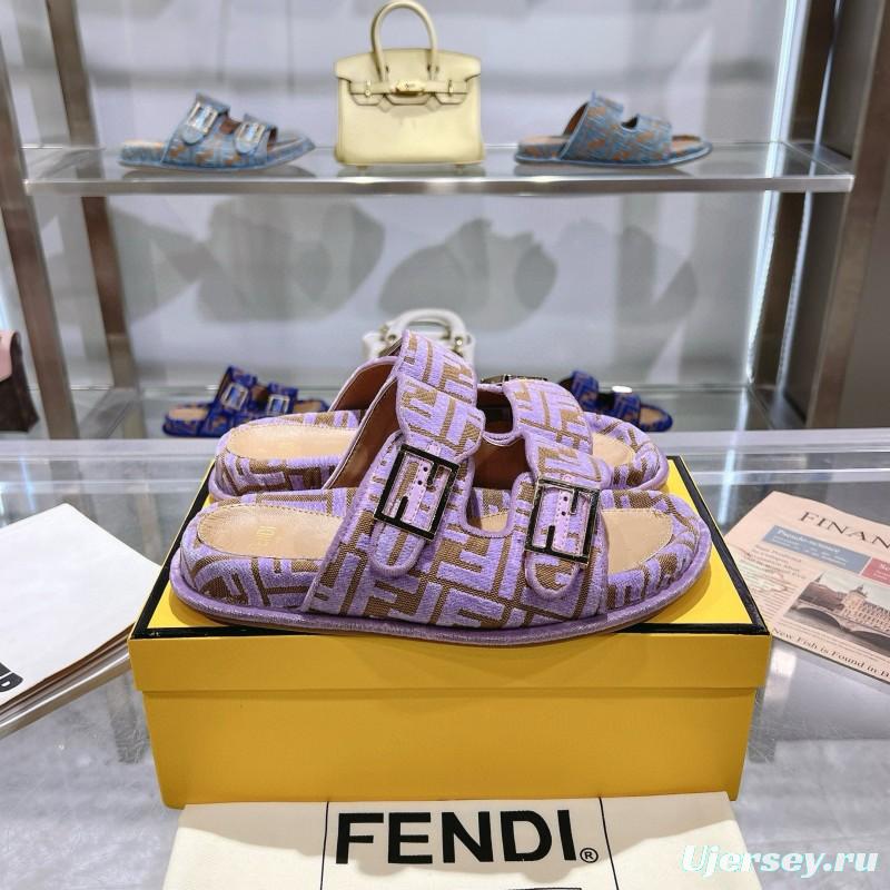 2025 Slippers Fendi Purple Fabric Buckle FF Jacquard MJ00230