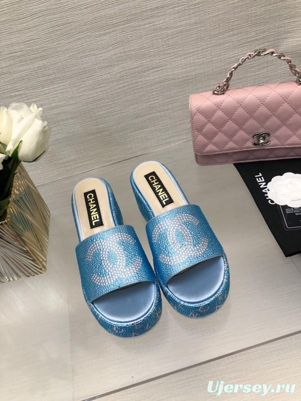 2025 CHANEL Blue Leather Slippers
