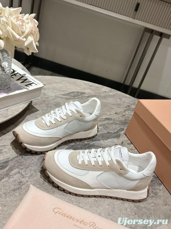 2025 Women Hermès White Beige Leather Mesh Sneakers