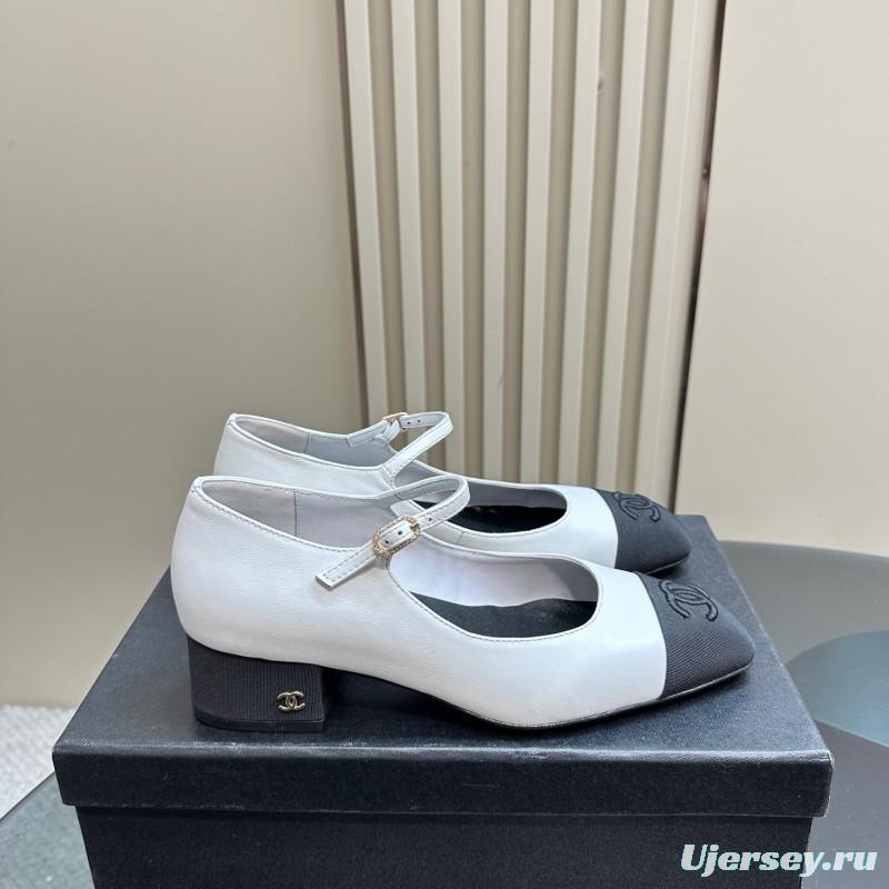 2025 Women Chanel White Black Leather Mary Jane Shoes
