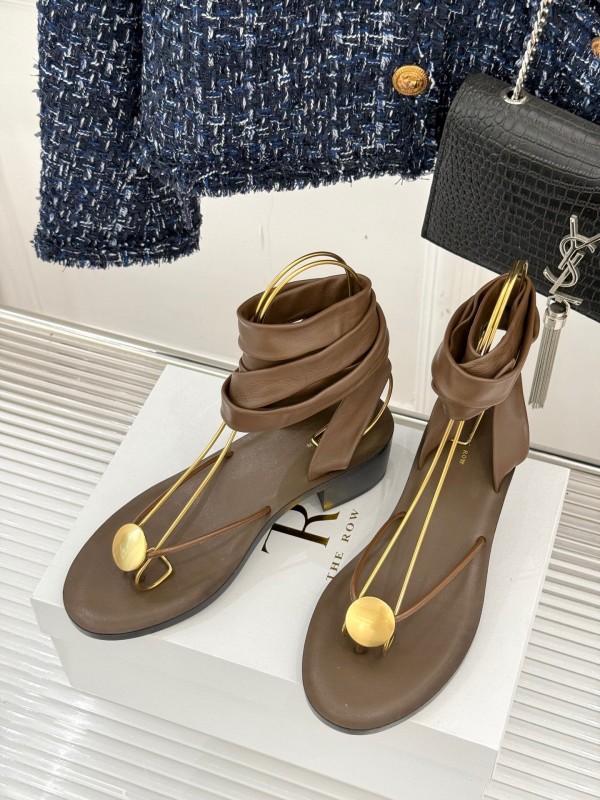 2025 Women Yves Saint Laurent Brown Leather Sandals KFY00300