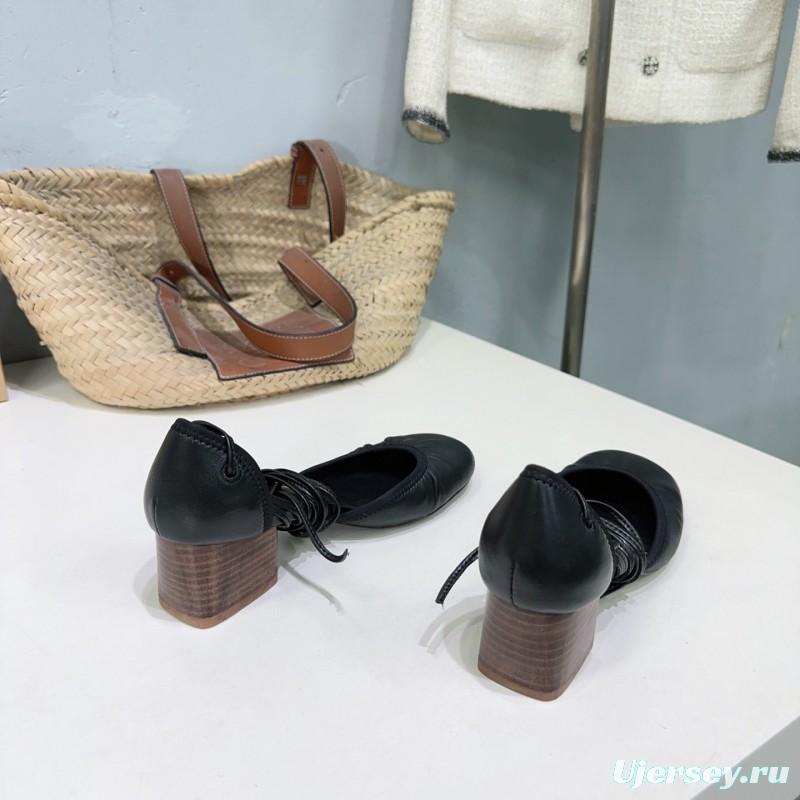 2025 Women LEMAIRE Black Leather Mary Jane Lace-up Shoes