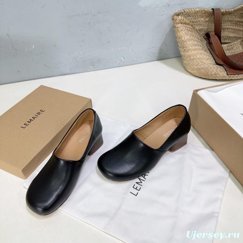 2025 Women LEMAIRE Black Leather Block Heel Shoes