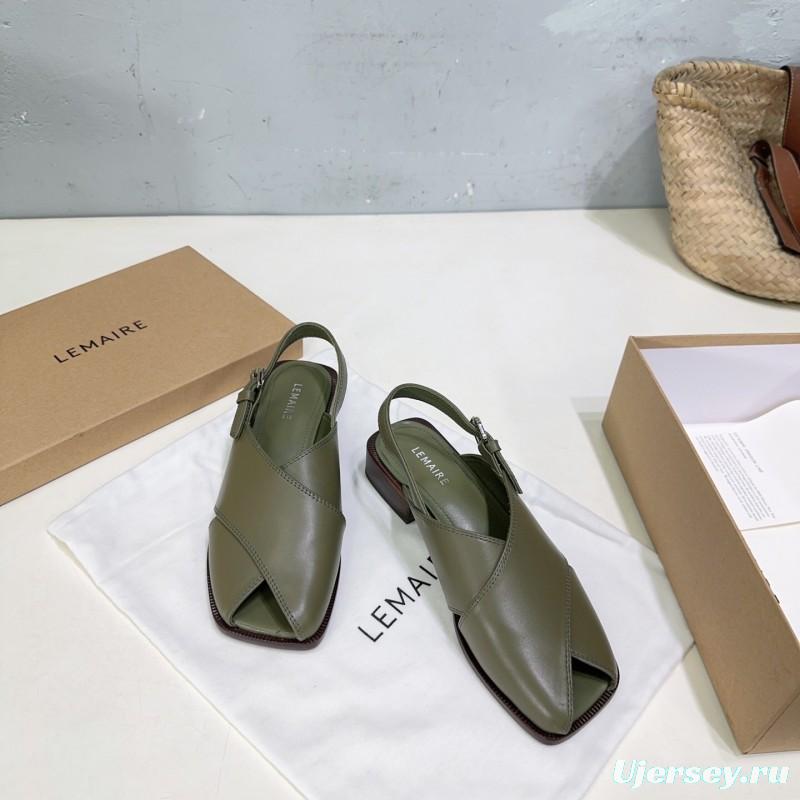 2025 Women Lemaire Green Leather Slingback Sandals KFY00310