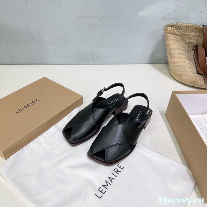 2025 Women Lemaire Black Leather Sandals KFY00310