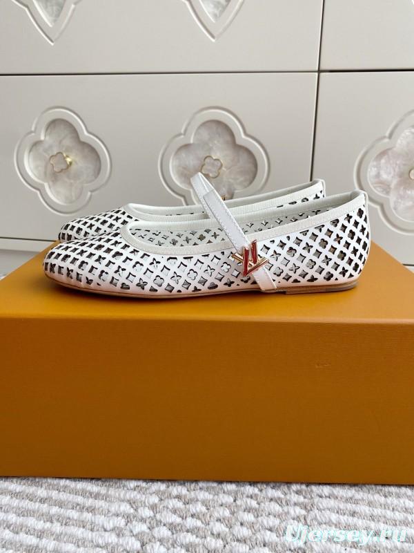 2025 Women Louis Vuitton White Leather Mary Jane Perforated KFY00310
