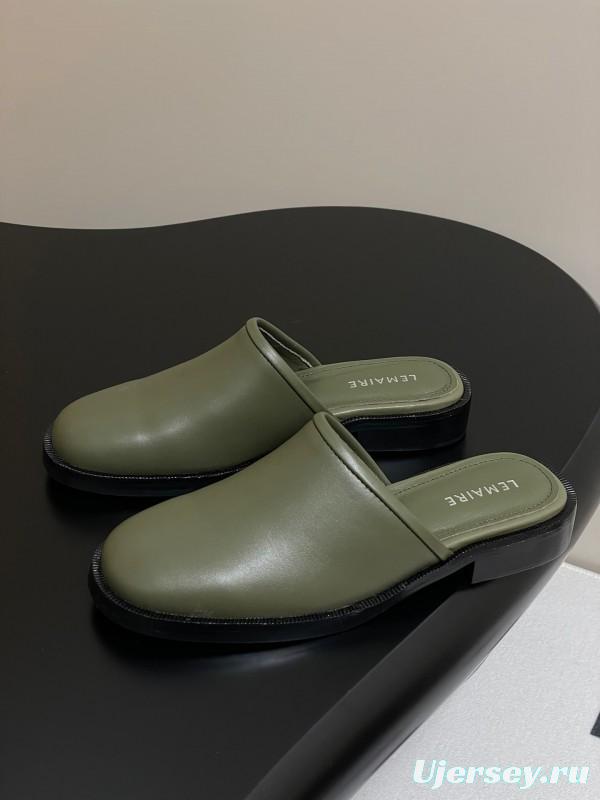 2025 Slippers Lemaire Green Leather Slippers KFY00310