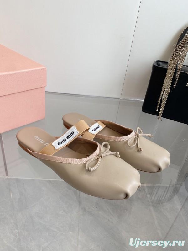 2025 Women Miu Miu Beige Suede Ballet Flats KFY00280