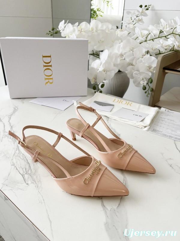 2025 Women Dior Beige Patent Leather Slingback Heels KFY00310