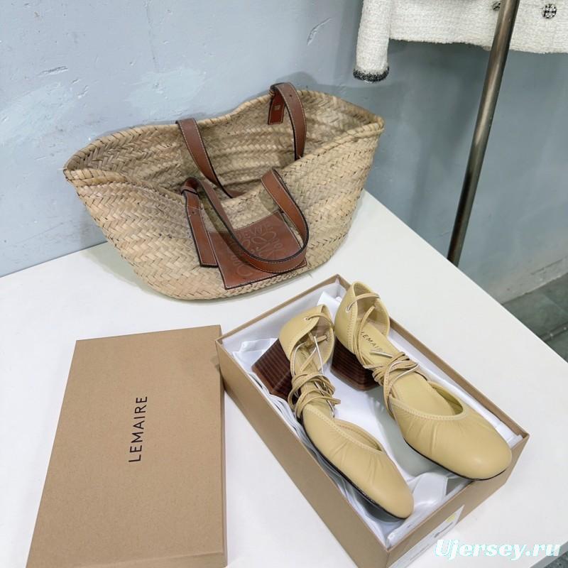 2025 Women LEMAIRE Light Yellow Lamb Leather Mid Heel Mary Jane KFY00300