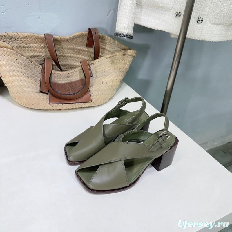 2025 Women Lemaire Green Leather Heeled Sandals KFY00310