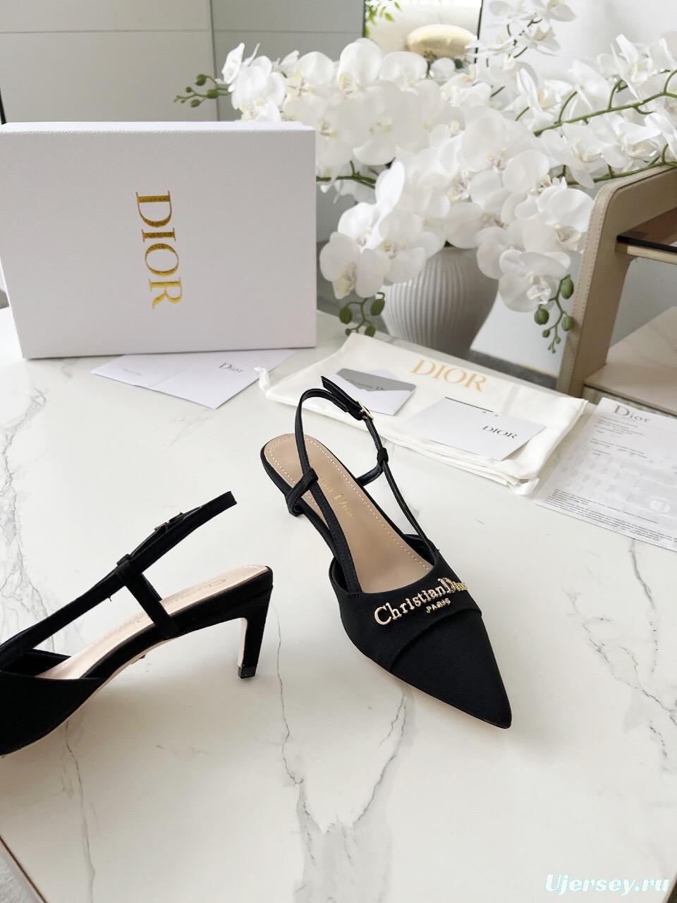 2025 Women Dior Black Fabric Slingback Kitten Heel