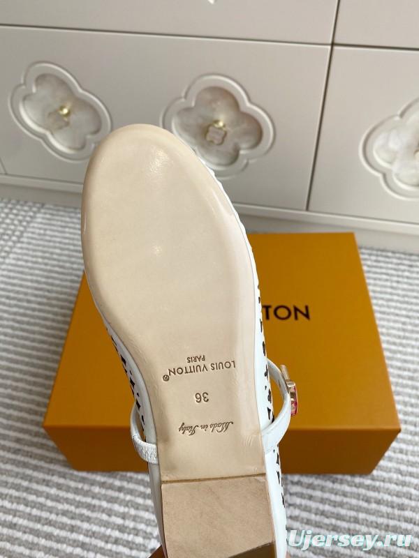 2025 Women Louis Vuitton White Leather Mary Jane Perforated KFY00310