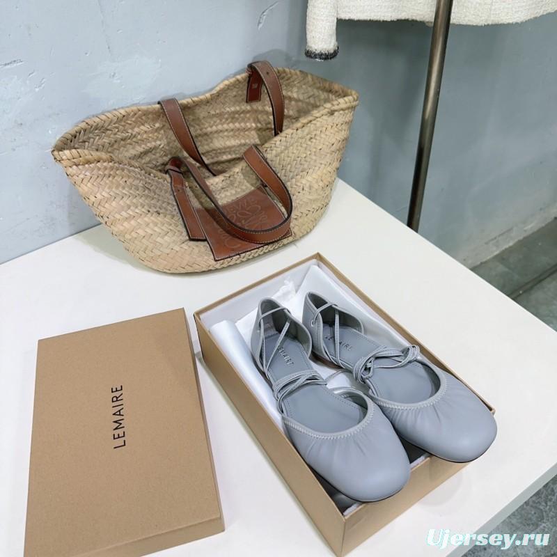 2025 Women LEMAIRE Light Grey Leather Ballet Flats