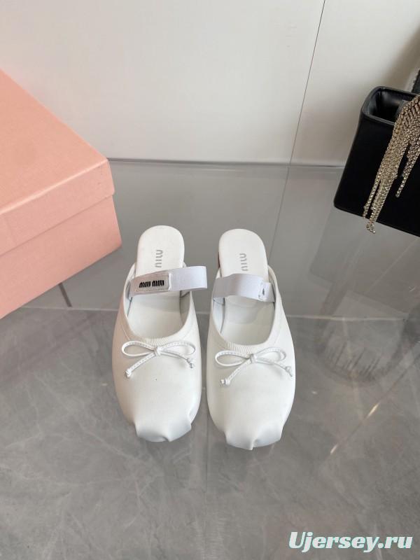 2025 Women Miumiu White Satin Ballet Flats Elastic Band KFY00280