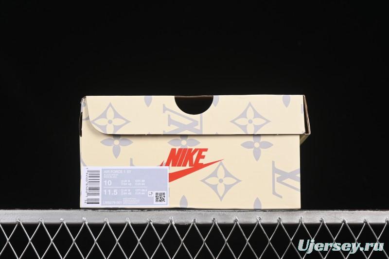 Nike Air Force 1 '07 Low LV Collaboration Black Denim Red Swoosh Casual Sneakers - LW9279-001