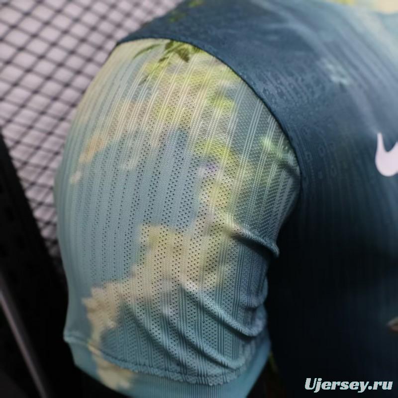 Player Version 2025 Brazil Light Blue with Jesus Christ Religious Artwork Jersey