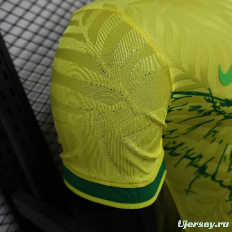 Player Version 2025 Brazil Yellow with Green Animal Pattern Jersey